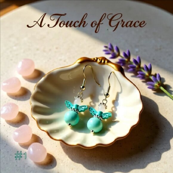Handmade! Aqua Painted Patina Angel Earrings! Love & Blessings 4 Adults or Girls - Picture 7 of 9